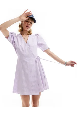 Glamorous Short sleeve wrap mini dress in lilac plaid