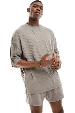 ASOS Loungewear set with t-shirt and shorts in stone textured rib