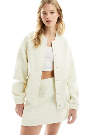 4th & Reckless Crochet pocket detail bomber jacket in cream - part of a set