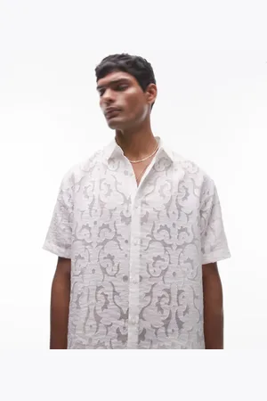 Topman Short sleeve premium burn out shirt in ivory
