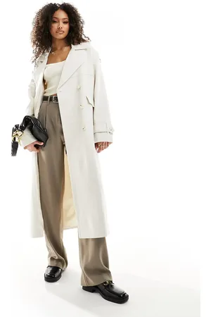 4th & Reckless Linen mix double breasted trench coat in cream