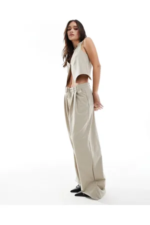 Pull&Bear Tie waist detail pinstripe tailored pants in sand - part of a set