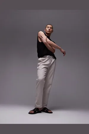 Topman Straight leg textured pants in stone