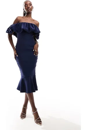 True Violet Ruffle midi dress in navy