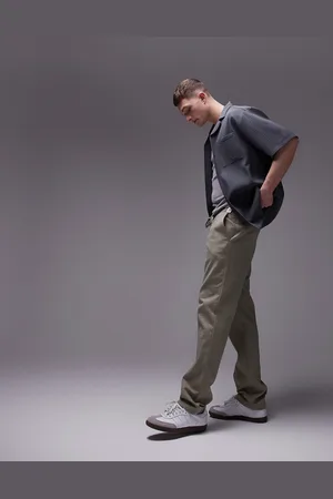 Topman Straight leg textured pants in khaki