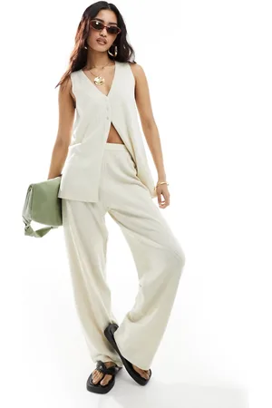 4th & Reckless Knit pointelle straight leg pants in cream - part of a set