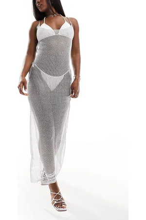 Simmi London Simmi metallic crochet scoop back maxi beach dress in