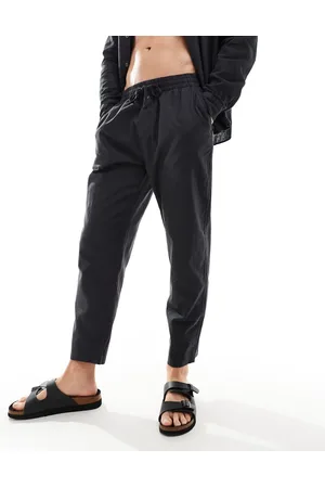 Pull&Bear Linen mix wide leg pants in