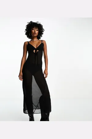 Reclaimed Sheer cami dress with tie front in