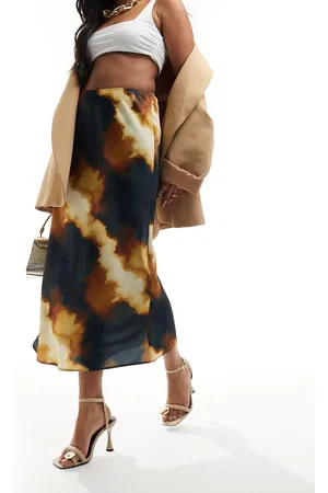 ASOS Satin bias midi skirt in abstract leopard print