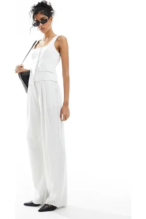 4th & Reckless Linen look straight leg pants in pinstripe - part of a set