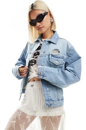 COLLUSION Denim trucker jacket with rips in lightwash - part of a set