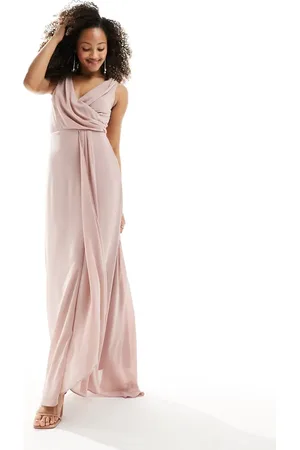 TFNC Bridesmaid chiffon maxi dress with split front in soft