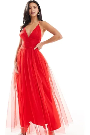 Lace & Beads Cross back tulle maxi dress in