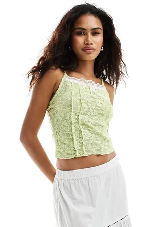 Reclaimed Coquette lace cami top in lime