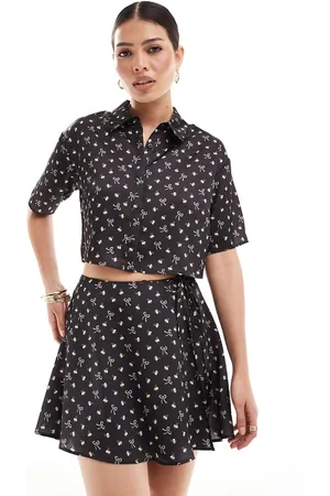 ASOS Satin wrap mini skirt in bow print - part of a set