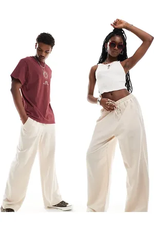 Reclaimed Unisex linen look pull on pants in ecru