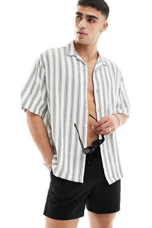 ASOS Oversized camp collar shirt in and white stripe