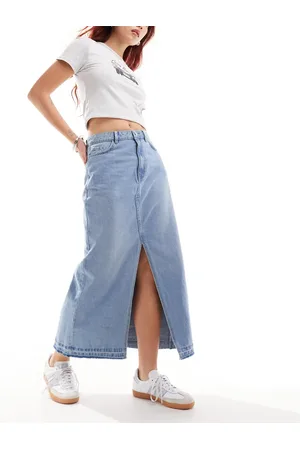 JDY Split front denim maxi skirt in light wash