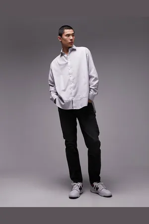 Topman Long sleeve oversized double hem striped shirt in multi