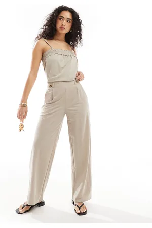 JDY High waisted cropped wide fit pants in beige - part of a set