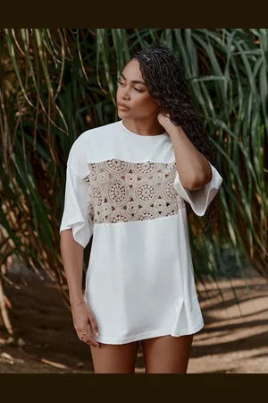 4th & Reckless X Loz Vassallo soleil crochet panel beach T-shirt in cream -set