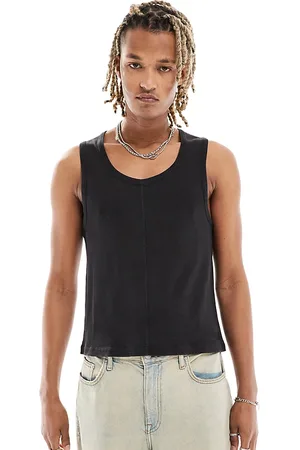 Reclaimed Ribbed tank top with seaming detail in washed black