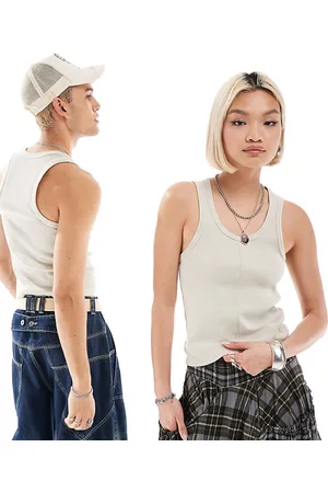 Reclaimed Unisex shrunken ribbed tank top in stone
