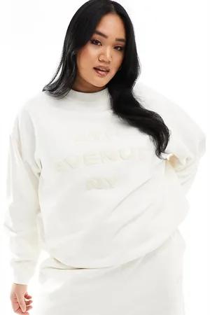 4th & Reckless Exclusive embossed boucle 4th Avenue NY logo sweatshirt in cream - part of a set