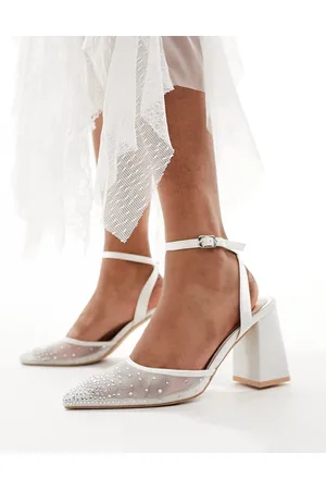 Be Mine Bridal Nala mesh block heeled shoes in ivory