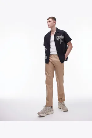 Topman Compact cotton straight leg pants in stone