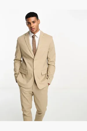 Only & Sons Slim fit linen mix suit jacket in beige