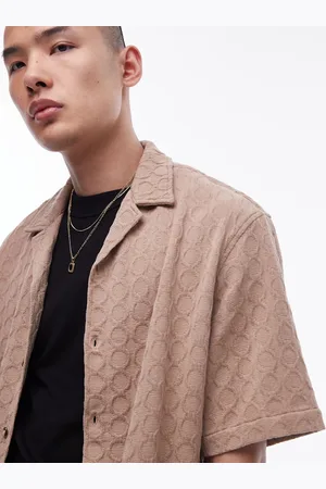 Topman Short sleeve relaxed textured shirt in stone