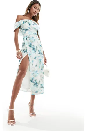 True Violet Bardot midi dress in blue floral
