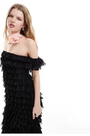 Ghospell Off-shoulder textured midaxi dress in