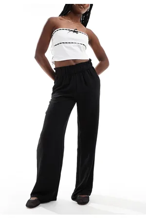 JDY High waisted wide leg pants with frill waistband in