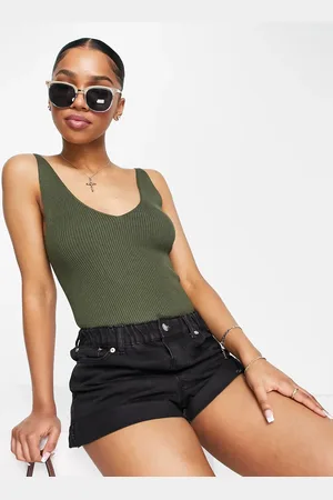 JDY V-neck knit tank top in khaki