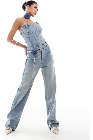 Simmi London Simmi straight leg jean with corsage belt in light wash - part of a set