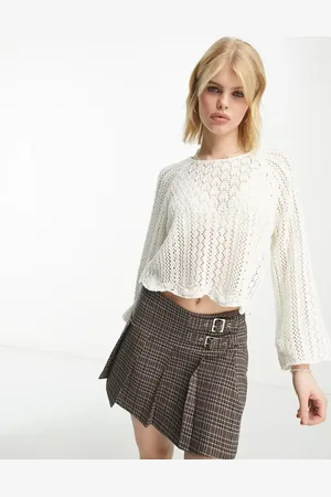 ONLY Crochet cropped wide sleeve sweater in