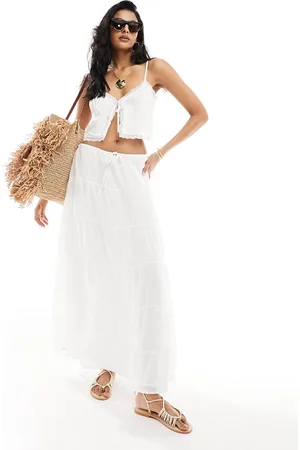 SNDYS Cotton tie waist tiered maxi skirt in - part of a set