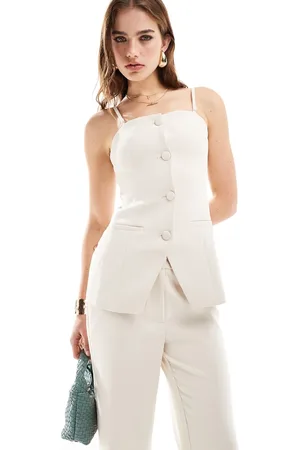Style Cheat Bandeau blazer top in cream - part of a set