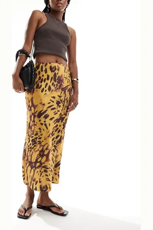 ASOS Satin bias midi skirt in mixed animal print