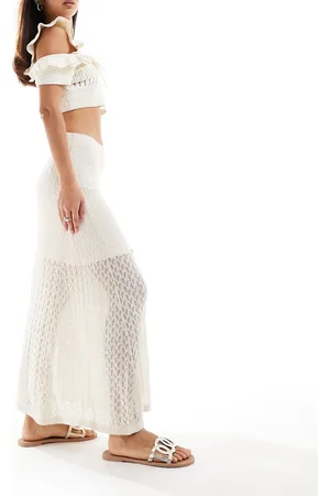 SELECTED Femme knit crochet maxi skirt in beige
