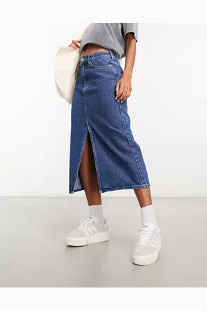 ONLY Denim midi skirt with front slit in mid
