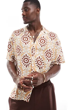 JACK & JONES Oversized camp collar printed shirt in
