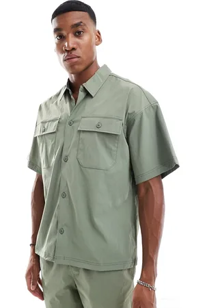JACK & JONES Oversized nylon utility pocket shirt in khaki - part of a set