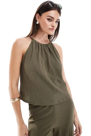 MANGO High neck textured top in khaki - part of a set