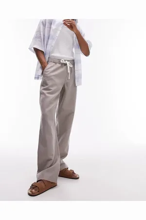 Topman Straight linen mix pants in stone