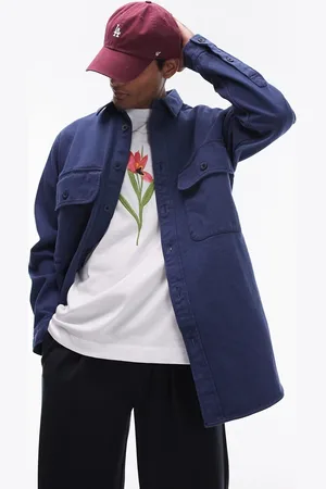 Topman Long sleeve oversized double pocket twill shirt in washed