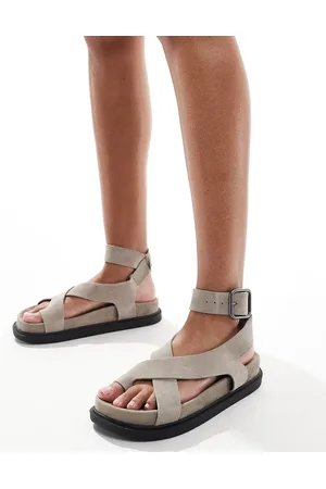 Pull&Bear Suede strappy sandals with toe detail in stone